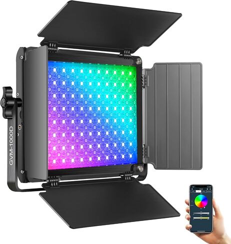 GVM RGB LED ضوء فيديو، مجموعة إضاءة تصوير فوتوغرافي 1000D مع تحكم بلوتوث، إضاءة فيديو 1000D لاستوديو YouTube، حزمة واحدة من مصابيح لوحة LED، 3200K-5600K، 8 أنواع من أضواء المشهد، CRI 97 in Kuwait