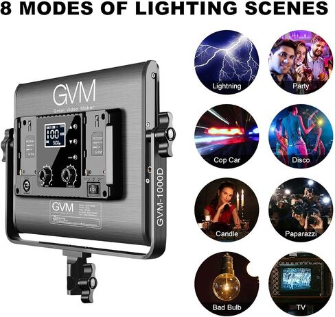GVM RGB LED ضوء فيديو، مجموعة إضاءة تصوير فوتوغرافي 1000D مع تحكم بلوتوث، إضاءة فيديو 1000D لاستوديو YouTube، حزمة واحدة من مصابيح لوحة LED، 3200K-5600K، 8 أنواع من أضواء المشهد، CRI 97 in Kuwait