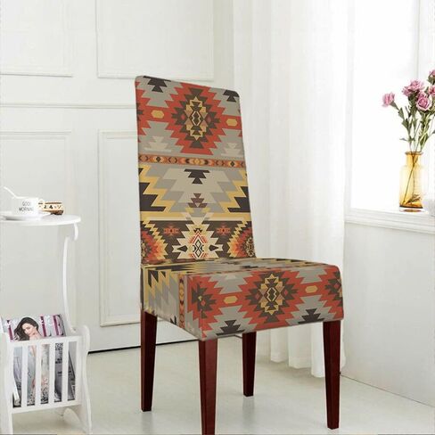أغطية كراسي غرفة الطعام ذات النمط العرقي من EKOBLA، أغطية كرسي الطعام هندسية من جنوب غرب المكسيك المكسيكية، قابلة للتمدد وقابلة للغسل، أغطية حماية لكراسي الطعام للمطبخ والفنادق والمطعم in Kuwait