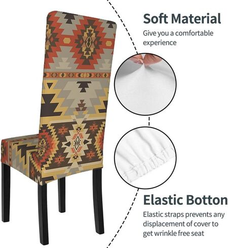 أغطية كراسي غرفة الطعام ذات النمط العرقي من EKOBLA، أغطية كرسي الطعام هندسية من جنوب غرب المكسيك المكسيكية، قابلة للتمدد وقابلة للغسل، أغطية حماية لكراسي الطعام للمطبخ والفنادق والمطعم in Kuwait