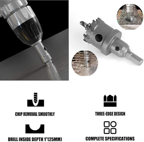 Heyiarbeit Carbide Hole Cutter 0.87"/22mm Cutting Dia TCT Hole Saw for Cutting 2mm Stainless Steel Sheet and Metal in Saudi Arabia
