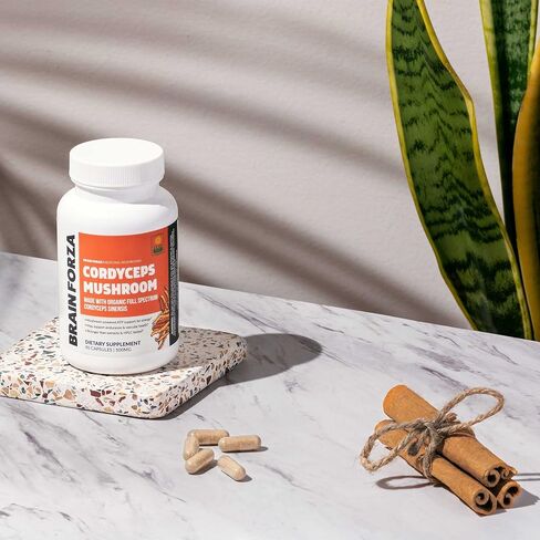 كبسولات كورديسيبس العضوية من برين فورزا، فطر كورديسيبس سينينسيس لدعم الطاقة والقدرة على التحمل والاداء الرياضي، غير معدلة وراثيا، نباتي، عضوي، 90 كبسولة in Kuwait