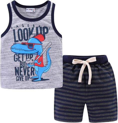 Mud Kingdom Little Boys Summer Outfits Cute Cartoon Printing Tank Top Sets in Saudi Arabia