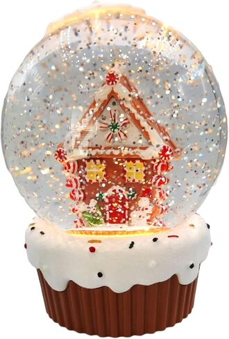 Gerson Lighted 6.3" Inch Christmas Water Lantern Snow Globe with Continuous Swirling Glitter- Gingerbread House with Snowman in Kuwait