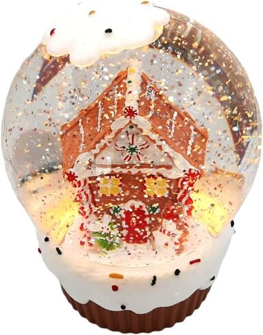 Gerson Lighted 6.3" Inch Christmas Water Lantern Snow Globe with Continuous Swirling Glitter- Gingerbread House with Snowman in Kuwait