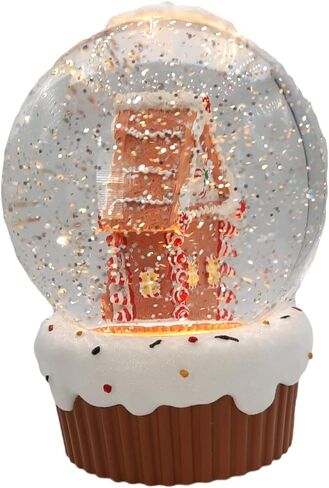 Gerson Lighted 6.3" Inch Christmas Water Lantern Snow Globe with Continuous Swirling Glitter- Gingerbread House with Snowman in Kuwait