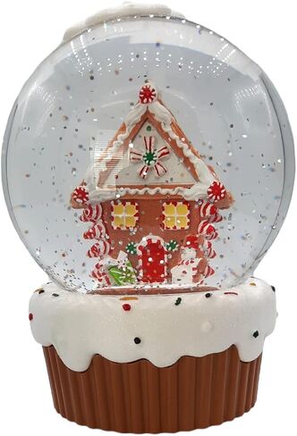 Gerson Lighted 6.3" Inch Christmas Water Lantern Snow Globe with Continuous Swirling Glitter- Gingerbread House with Snowman in Kuwait
