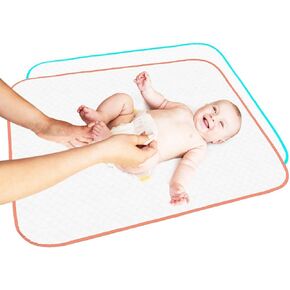 Portable Changing Pad - Waterproof Reusable Baby Changing Mats for Girls Boys - Large Size 25.5"x31.5" Pack of 2 - Reinforced Seams & Free Storage Bag - Change Diaper Mat On the Go - Warranty 2 y in Saudi Arabia