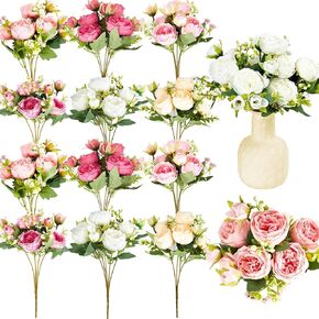 Jexine 24 Bundles Silk Artificial Peonies Flowers Faux Peony Bouquet Fake Peonies Artificial Flowers Bouquets for Vase Floral Arrangements Wedding Home Table Decoration (Colorful) in Kuwait
