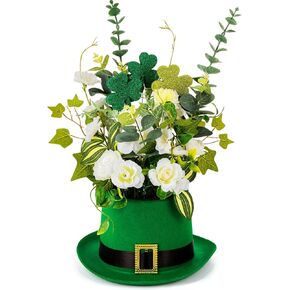 Hotop St. Pat's Day Hat Flower Pot Set Irish Leprechaun Green High Top Hat Buckle Flower Arrangement Container Simulated Bouquet with Shamrock St. Pat's Day Holiday Supplies in Saudi Arabia