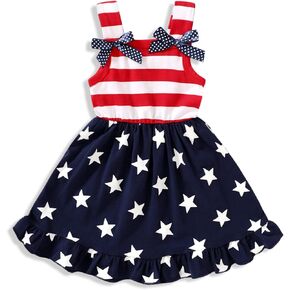 YOUNGER TREE Toddler Baby Girls Summer Outfit Stars and Stripes Bow-Knot Dress Independent's Day Suits
