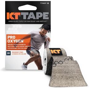 شريط KT Tape Pro Oxygen، شريط رياضي اصطناعي لعلم الحركة مع تقنية Celliant، عدد 20، شرائط مقطوعة مسبقًا مقاس 10 بوصات، تيتانيوم in Kuwait