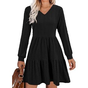 فستان سترة ABYOXI للنساء بياقة على شكل V وأكمام طويلة متدرجة فضفاضة بيبي دول للأمهات بطول الركبة فساتين خريف وشتاء 2024 in Kuwait