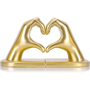 Black Heart Hands Sculpture Bookends, Cute Book Ends Decorative Bookends for Shelves, Creative Hand Statue Book Holders for Shelf Desk Home Office Decoration - Ideal Kids Girls Book Stoppers Gift