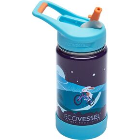 EcoVessel FROST Stainless Steel Kids Water Bottle with Straw Lid, Leak Proof Bottle with Carry Handle & Bottle Bumper, Kids Water Bottle For School - 12oz (Bunnyhop)