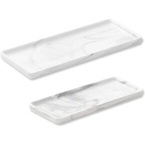 صينية حمام Oyydecor للعداد، 6 بوصات + 10 بوصات صينية حوض سيراميك مستطيلة للنظارات والمفاتيح والخواتم ديكور المنزل، مجموعتان من صينية توزيع صابون حوض المطبخ (رخام) in Kuwait