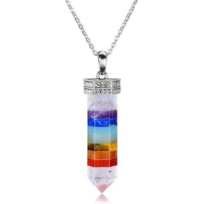 Top Plaza 7 Chakra Healing Crystal Necklace Gemstone Hexagonal Point Pendant Necklaces for Yoga Meditation Quartz Gemstone Jewelry Christmas Gifts for Women Men, Crystal, not-known in Kuwait