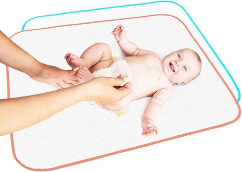 Portable Changing Pad - Waterproof Reusable Baby Changing Mats for Girls Boys - Large Size 25.5"x31.5" Pack of 2 - Reinforced Seams & Free Storage Bag - Change Diaper Mat On the Go - Warranty 2 y in Saudi Arabia