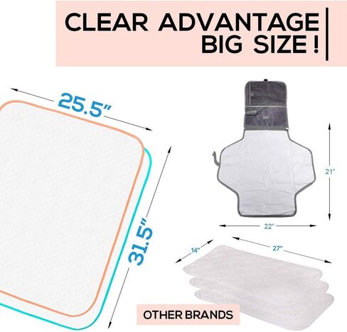 Portable Changing Pad - Waterproof Reusable Baby Changing Mats for Girls Boys - Large Size 25.5"x31.5" Pack of 2 - Reinforced Seams & Free Storage Bag - Change Diaper Mat On the Go - Warranty 2 y in Saudi Arabia