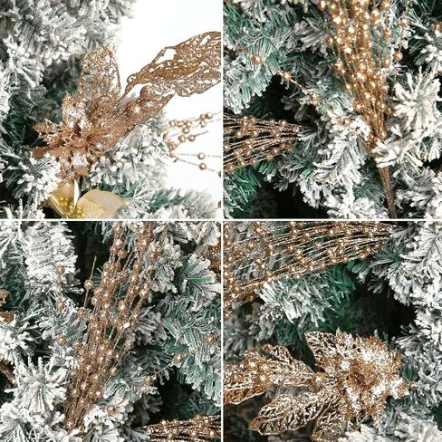ROSELEAF 28 Pack Black Christmas Tree Ornaments, Artificial Glitter Berry and Flowers Stem Branches Picks for Halloween Xmas Tree Decoration Gift Small Vase Home Holiday Wedding Party Decor in Saudi Arabia