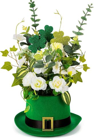 Hotop St. Patrick's Day Hat Flower Pot Set Irish Leprechaun Green High Top Hat Buckle Flower Arrangement Container Simulated Bouquet with Shamrock St. Patrick's Day Holiday Supplies in Saudi Arabia
