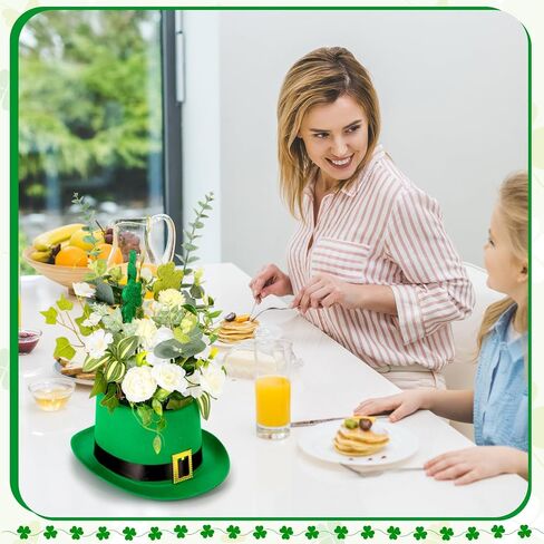 Hotop St. Patrick's Day Hat Flower Pot Set Irish Leprechaun Green High Top Hat Buckle Flower Arrangement Container Simulated Bouquet with Shamrock St. Patrick's Day Holiday Supplies in Saudi Arabia