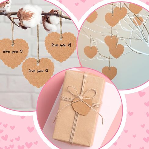 Hotop 6 Pcs Valentine's Day Crochet Handmade Heart and Heart Gift Tags Set, 6 Artificial Handmade Mini Potted Crochet Heart Shaped Knitting Plants 50 Paper Tags with Strings for Wedding Table Shelf in Saudi Arabia