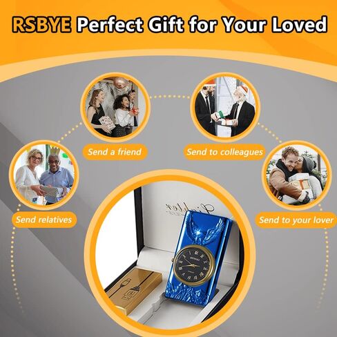 ولاعة ساعة RSBYE، ولاعة كهربائية، ولاعة بلازما مزدوجة القوس، ولاعة USB قابلة لإعادة الشحن مع شاشة عرض البطارية، ولاعة رائعة مع ساعة ومصباح يدوي، هدية فريدة للرجال والنساء (أزرق نسر) in Saudi Arabia