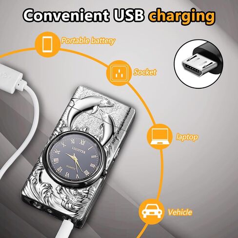 ولاعة ساعة RSBYE، ولاعة كهربائية، ولاعة بلازما مزدوجة القوس، ولاعة USB قابلة لإعادة الشحن مع شاشة عرض البطارية، ولاعة رائعة مع ساعة ومصباح يدوي، هدية فريدة للرجال والنساء (أزرق نسر) in Saudi Arabia