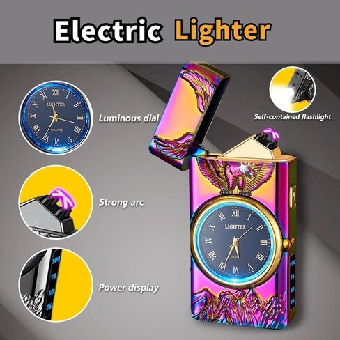 Electric Lighter USB Rechargeable Lighter, Windproof Plasma Dual Arc Lighters, Personalized Lighters, Flameless Cool Lighteres with LED Battery Indication for Candles, Outdoor Camping (Golden) in Kuwait