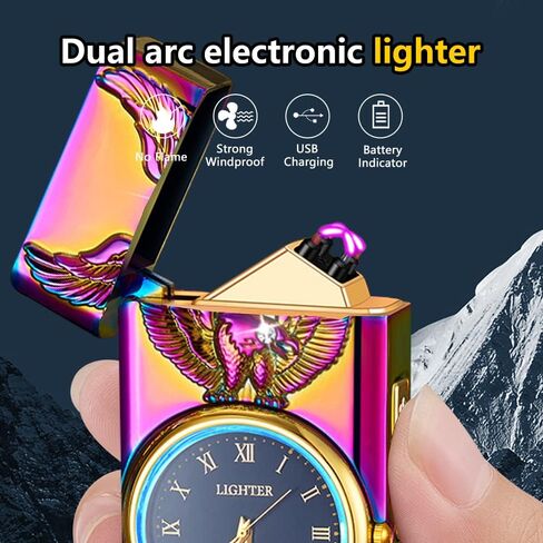 Electric Lighter USB Rechargeable Lighter, Windproof Plasma Dual Arc Lighters, Personalized Lighters, Flameless Cool Lighteres with LED Battery Indication for Candles, Outdoor Camping (Golden) in Kuwait