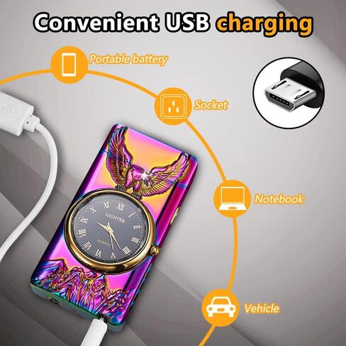 Electric Lighter USB Rechargeable Lighter, Windproof Plasma Dual Arc Lighters, Personalized Lighters, Flameless Cool Lighteres with LED Battery Indication for Candles, Outdoor Camping (Golden) in Kuwait