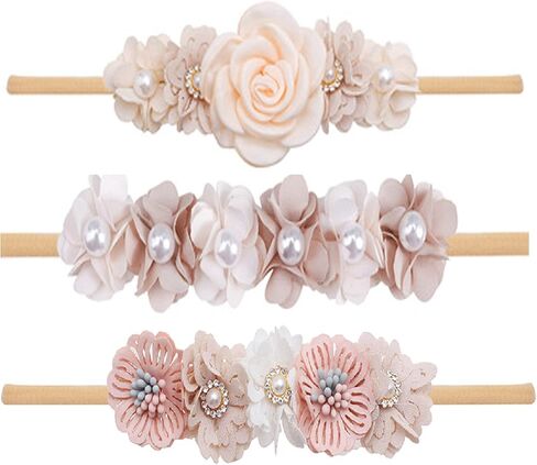 Baby Girls-Flower-Headband-Elastic-Hairbands for Newborn Toddler Pack of 3 in Saudi Arabia