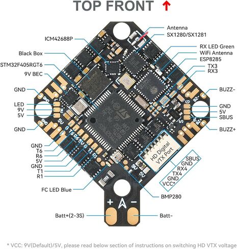 وحدة تحكم الطيران BETAFPV Serial ELRS F4 2-3S 20A AIO V1 Brsushless مع O3 6Pin PMU، BB51 Bluejay 48K ESC، شريحة STM32F405، 9V@2A BEC لطائرة كوادكوبتر رقمية عالية الدقة 2-3S مثل Pavo Pico Pavo20 in Saudi Arabia