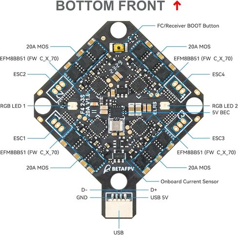 وحدة تحكم الطيران BETAFPV Serial ELRS F4 2-3S 20A AIO V1 Brsushless مع O3 6Pin PMU، BB51 Bluejay 48K ESC، شريحة STM32F405، 9V@2A BEC لطائرة كوادكوبتر رقمية عالية الدقة 2-3S مثل Pavo Pico Pavo20 in Saudi Arabia