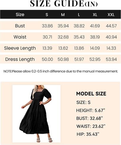 PRETTYGARDEN Women's Summer Dresses 2026 Puff Sleeve Square Neck High Waist Smocked A-Line Flowy Loose Fit Midi Dress in Kuwait