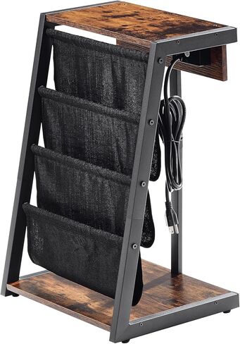 JOIN IRON Storage Bookshelf Detachable Brochure Display Stand Newspaper Stand with USB Ports and Outlet Floor-Standing Magazine Rack with 4 Pockets Easy to Move Easy to Assemble for Living Room in Kuwait