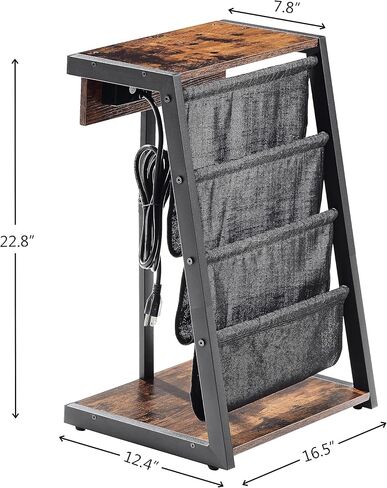 JOIN IRON Storage Bookshelf Detachable Brochure Display Stand Newspaper Stand with USB Ports and Outlet Floor-Standing Magazine Rack with 4 Pockets Easy to Move Easy to Assemble for Living Room in Kuwait