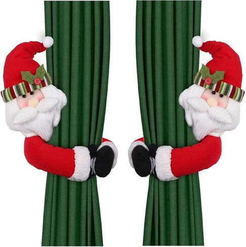 2 PCS Christmas Curtain Buckles Santa Claus Snowman Curtain Tiebacks Cartoon Curtain Holdback Fastener Xmas Curtain Hook Clamp Wine Bottle Topper Doll for Hotel Restaurant Home Window Xmas Ornaments in Saudi Arabia
