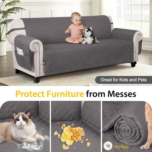 HOMERILLA 100% Waterproof Couch Covers for Pets and Washable Anti Slip Sofa Covers for 3 Cushion Couch with Pockets Couch Cover for Dogs Kids Protector Sofa(68" Sofa, Chocolate/Beige) in Kuwait