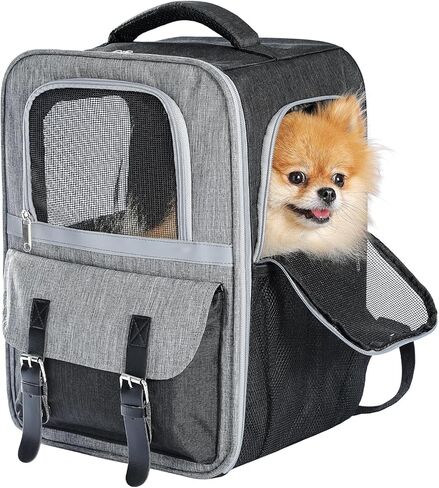 PETEPELA Premium Dog Carrier Backpack-Versatile Cat Carrier and Dog Backpack with Dual Mesh Window Entrance, Built-in Hook for Collar Connection, Side Pockets for Storage and Adjustable Straps in Kuwait