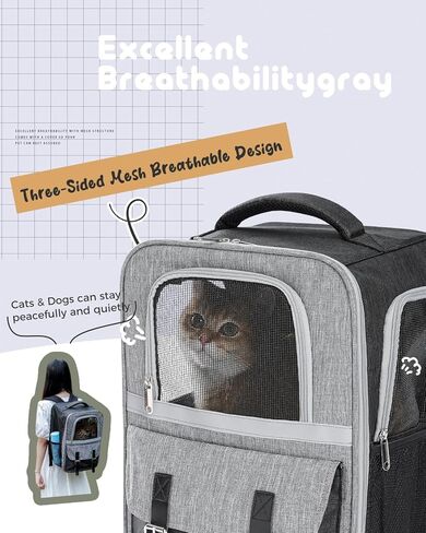 PETEPELA Premium Dog Carrier Backpack-Versatile Cat Carrier and Dog Backpack with Dual Mesh Window Entrance, Built-in Hook for Collar Connection, Side Pockets for Storage and Adjustable Straps in Kuwait