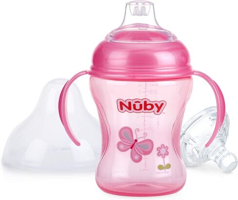 Nuby 3 Piece Natural Touch 3 Stage Wide Neck Breast Size Bottle-to-Cup, Girl in Saudi Arabia