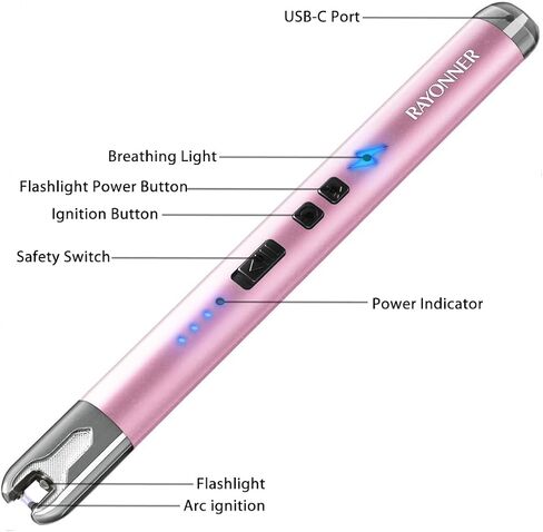 ولاعة RAYONNER ولاعة شموع كهربائية قابلة لإعادة الشحن USB ARC (عبوة واحدة - ذهبي وردي) in Kuwait