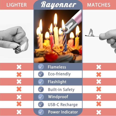 ولاعة RAYONNER ولاعة شموع كهربائية قابلة لإعادة الشحن USB ARC (عبوة واحدة - ذهبي وردي) in Kuwait