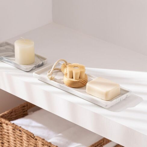 صينية حمام Oyydecor للعداد، 6 بوصات + 10 بوصات صينية حوض سيراميك مستطيلة للنظارات والمفاتيح والخواتم ديكور المنزل، مجموعتان من صينية توزيع صابون حوض المطبخ (رخام) in Kuwait