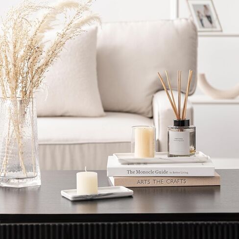 صينية حمام Oyydecor للعداد، 6 بوصات + 10 بوصات صينية حوض سيراميك مستطيلة للنظارات والمفاتيح والخواتم ديكور المنزل، مجموعتان من صينية توزيع صابون حوض المطبخ (رخام) in Kuwait