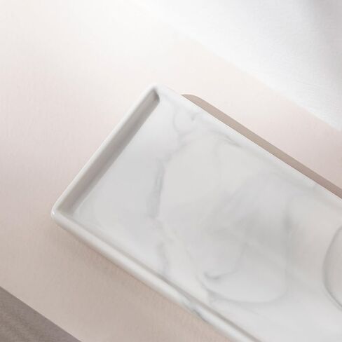 صينية حمام Oyydecor للعداد، 6 بوصات + 10 بوصات صينية حوض سيراميك مستطيلة للنظارات والمفاتيح والخواتم ديكور المنزل، مجموعتان من صينية توزيع صابون حوض المطبخ (رخام) in Kuwait