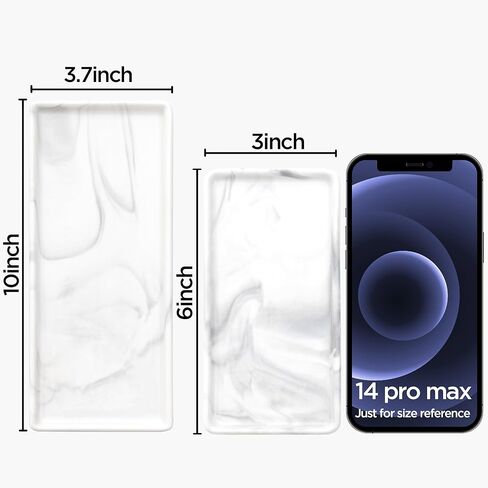 صينية حمام Oyydecor للعداد، 6 بوصات + 10 بوصات صينية حوض سيراميك مستطيلة للنظارات والمفاتيح والخواتم ديكور المنزل، مجموعتان من صينية توزيع صابون حوض المطبخ (رخام) in Kuwait