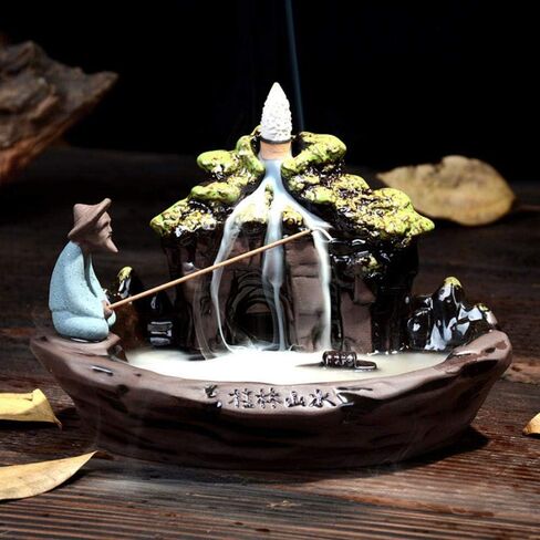 Backflow Incense Burner Waterfall Incense Holder Handmade Fisherman Incense Burner for Home Office in Saudi Arabia